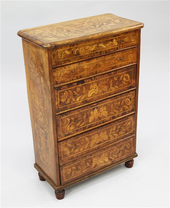 An unusual small Dutch marquetry inlaid walnut chest, W.1ft 8.5in.